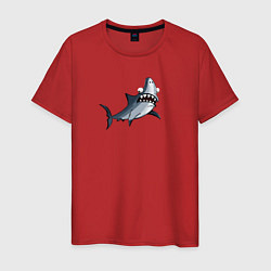Футболка хлопковая мужская Удивлённая акула, цвет: красный