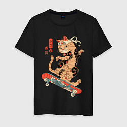 Мужская футболка Кот самурай скейтбордист