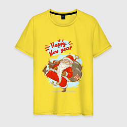 Футболка хлопковая мужская Санта с мешком подарков, цвет: желтый