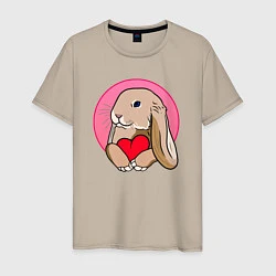 Футболка хлопковая мужская Кролик с красным сердечком, цвет: миндальный
