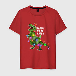 Мужская футболка Новогодний динозавр елочка гори