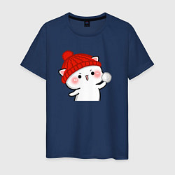 Мужская футболка Игра в снежки - белый котик