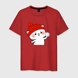 Мужская футболка Игра в снежки - белый котик