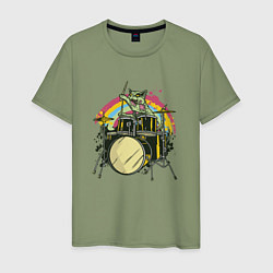 Мужская футболка Зомби кот барабанщик
