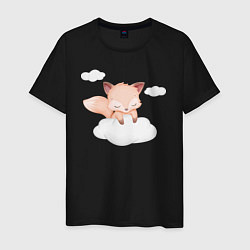 Мужская футболка Милый лисёнок на облаке нежиться