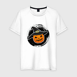 Мужская футболка Мультяшная тыква в шляпе Хэллоуин