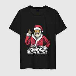 Футболка хлопковая мужская Christmas Santa, цвет: черный