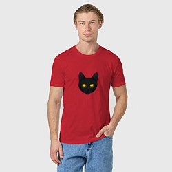 Футболка хлопковая мужская Черный кот с сияющим взглядом, цвет: красный — фото 2