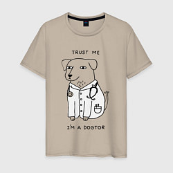 Футболка хлопковая мужская Trust me im a dogtor, цвет: миндальный