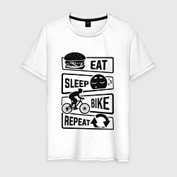 Футболка хлопковая мужская Eat sleep bike repeat art, цвет: белый