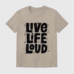 Футболка хлопковая мужская Живи громко, цвет: миндальный