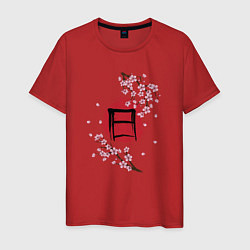 Мужская футболка Цветущая сакура и красный круг с японским иероглиф