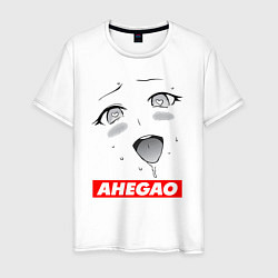 Футболка хлопковая мужская Лицо ахегао с логотипом, цвет: белый