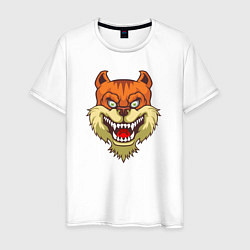 Футболка хлопковая мужская Рыжий кот с безумной улыбкой, цвет: белый