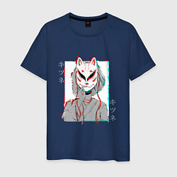 Мужская футболка Аниме девушка в маске кицунэ