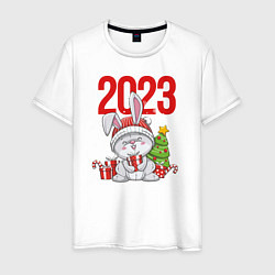 Мужская футболка Зайчик с елочкой 2023