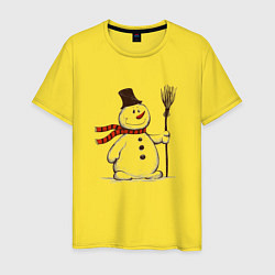 Мужская футболка Новогодний снеговик с метлой