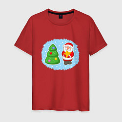 Мужская футболка Мультяшный Санта Клаус с новогодней ёлкой