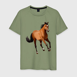 Футболка хлопковая мужская Мустанг лошадь, цвет: авокадо