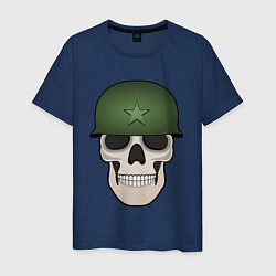 Футболка хлопковая мужская Череп в шлеме военного, цвет: тёмно-синий