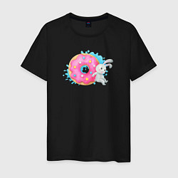 Мужская футболка Серый зайчик розовым пончиком