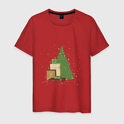 Мужская футболка Новогодняя елка с горой подарков