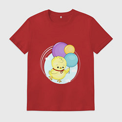 Футболка хлопковая мужская Цыпленок с воздушными шарами, цвет: красный