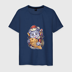 Мужская футболка Новогодний котик с рыбкой