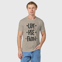 Футболка хлопковая мужская Love hope faith, цвет: миндальный — фото 2