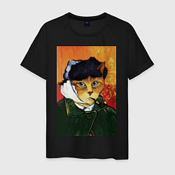 Мужская футболка Кот Ван Гога портрет с отрезанным ухом - пародия