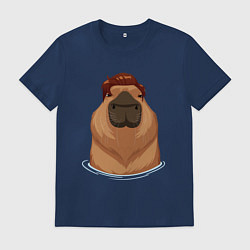 Футболка хлопковая мужская Капибара гигачад с шевелюрой, цвет: тёмно-синий