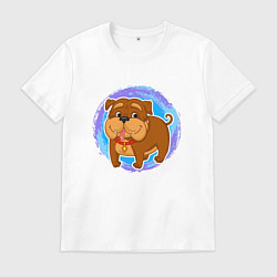 Футболка хлопковая мужская Мультяшный смешной бульдог собака, цвет: белый