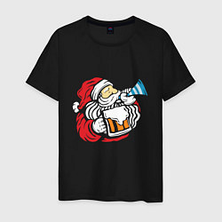 Футболка хлопковая мужская Санта и пиво, цвет: черный