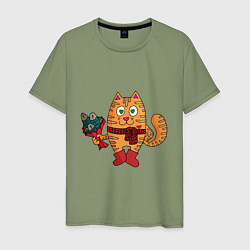 Мужская футболка Влюбленный рыжий кот с рыбным букетом