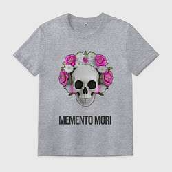 Футболка хлопковая мужская Череп с короной из цветов memento mori, цвет: меланж