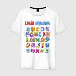 Футболка хлопковая мужская Latin alphabet for children, цвет: белый