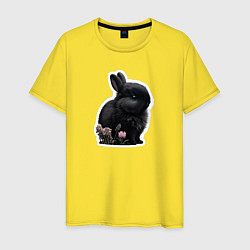 Футболка хлопковая мужская Маленький черный кролик, цвет: желтый