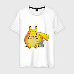 Футболка хлопковая мужская Pika Totoro, цвет: белый