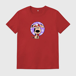 Футболка хлопковая мужская Собачка в бейсболке, цвет: красный