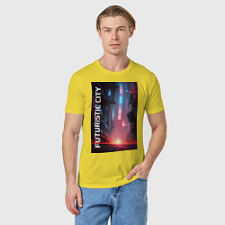 Футболка хлопковая мужская Футуристический город, цвет: желтый — фото 2