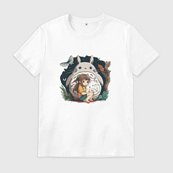 Футболка хлопковая мужская Девочка и Тоторо, цвет: белый
