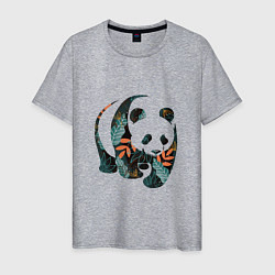 Футболка хлопковая мужская Панда в цветочном принте, цвет: меланж