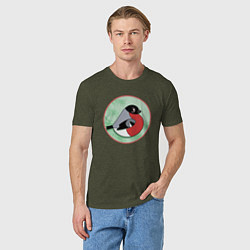 Футболка хлопковая мужская Снегирь на ветке, цвет: меланж-хаки — фото 2