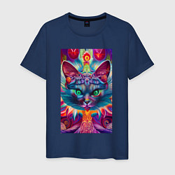Мужская футболка Взгляд цветочного кота - нейросеть - фантазия