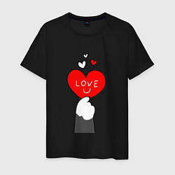 Мужская футболка Лапка котика с валентинкой