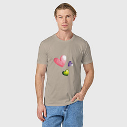 Футболка хлопковая мужская Акварельные сердечки, цвет: миндальный — фото 2