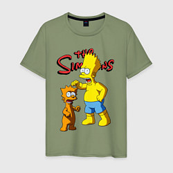 Мужская футболка Барт Симпсон и Снежок - нейросеть - мультфильм