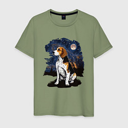 Мужская футболка Собака Бигль - звездная ночь Винсента Ван Гога