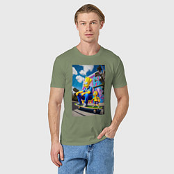 Футболка хлопковая мужская Барт Симпсон учит Мэгги кататься на скейтборде - н, цвет: авокадо — фото 2