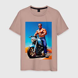 Мужская футболка Arnold Schwarzenegger on a motorcycle -neural netw